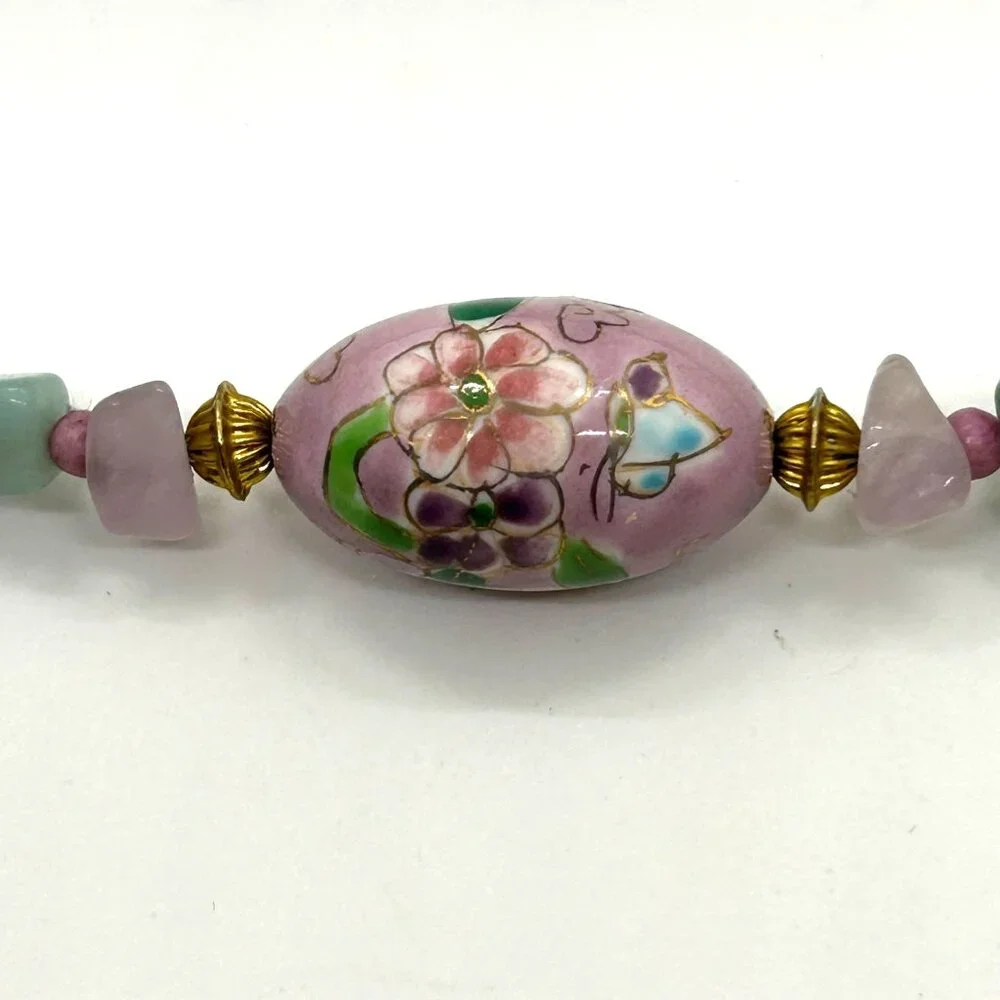 Cloisonné Bead Necklace with Multicolor Natural Stone & Glass and Bracelet - Picture 9 of 16